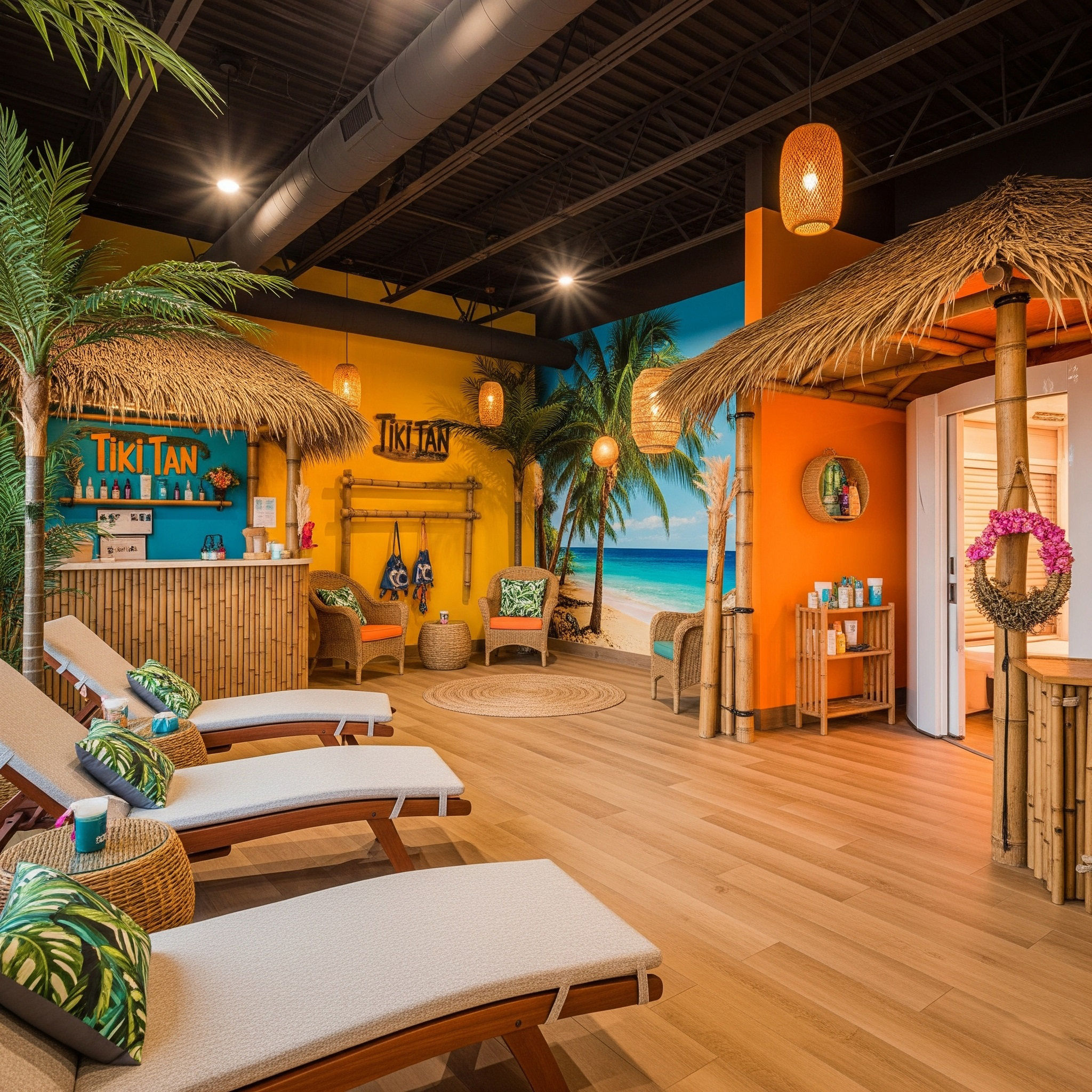 Tiki Tan tropical lobby