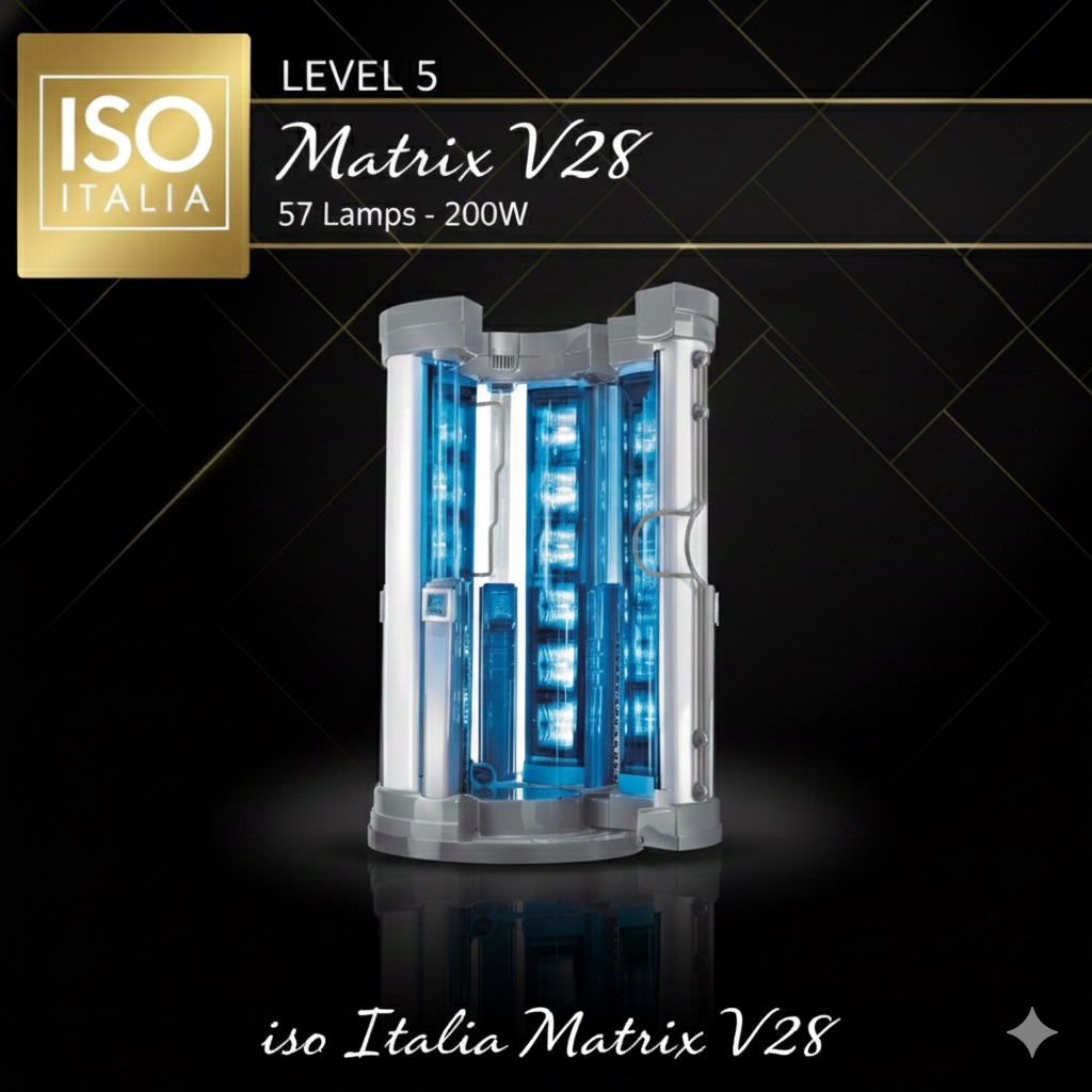 ISO Italia Matrix V28 Level 5 stand-up tanning booth